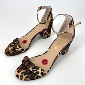 NWOT Unisa Women's Leopard Block Heel Ankle Strap Sandals Brown Black Size 10